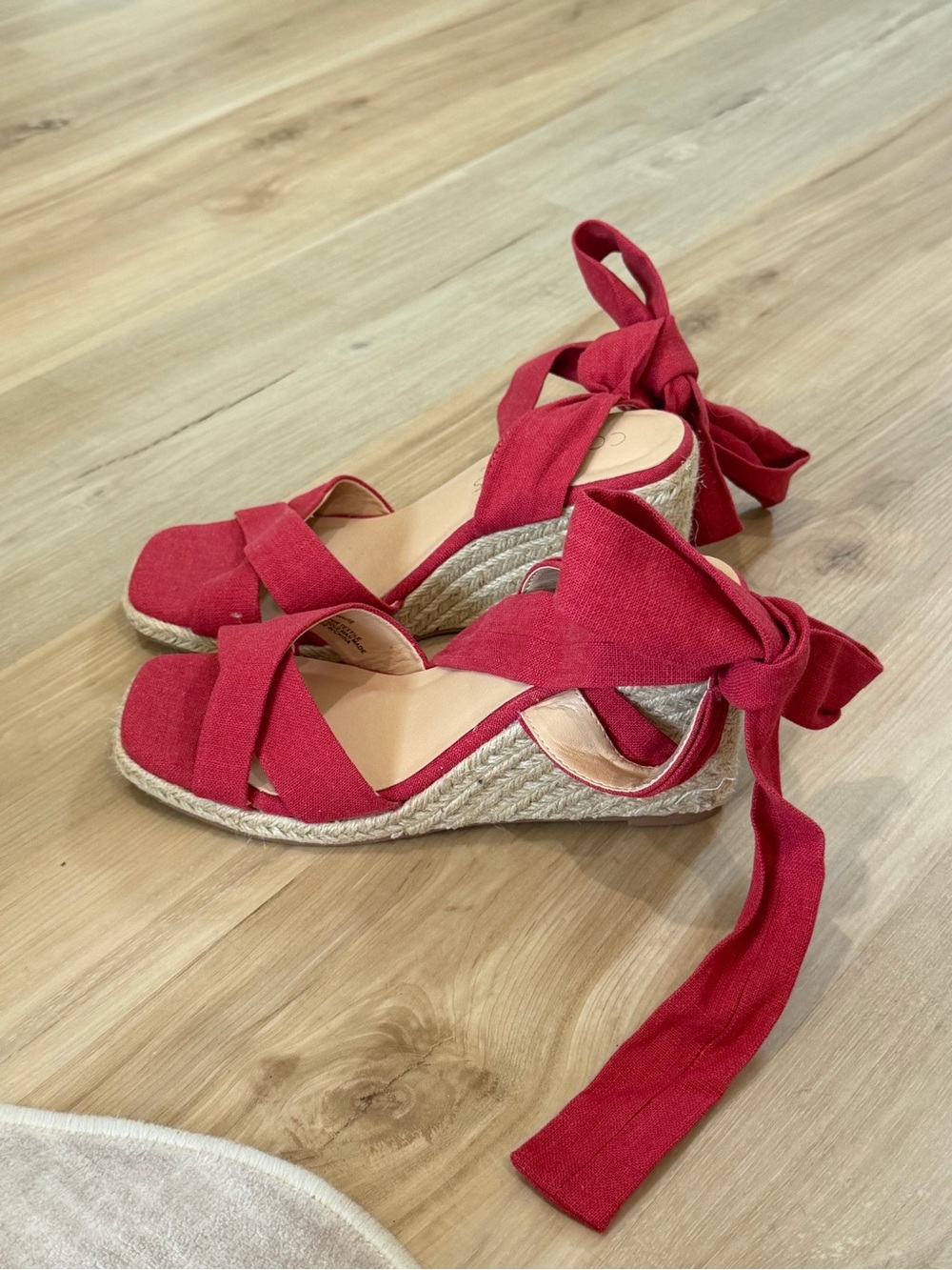 Red Espadrille Wedge Sandals with Tie Ankle